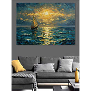 Günbatımında Deniz Üstü Yelkenli Dekoratif Kanvas - Mdf Ahşap Tablo