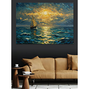 Günbatımında Deniz Üstü Yelkenli Dekoratif Kanvas - Mdf Ahşap Tablo