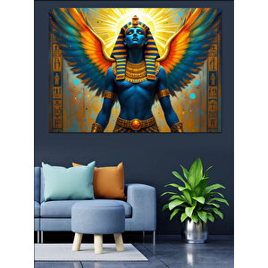 Kanatlı Firavun Heykeli Dekoratif Kanvas - Mdf Ahşap Tablo 100x140 cm