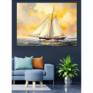 Sarı Yelkenli Deniz Yolculuğu Dekoratif Kanvas - Mdf Ahşap Tablo 50x70 cm