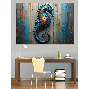 Rustik Ahşap Üzerinde Denizatı Dekoratif Kanvas - Mdf Ahşap Tablo 70x100 cm