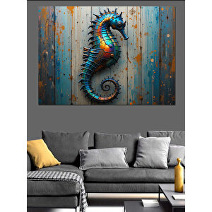 Rustik Ahşap Üzerinde Denizatı Dekoratif Kanvas - Mdf Ahşap Tablo 70x100 cm