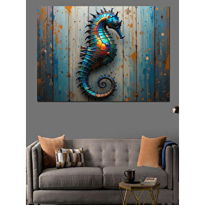 Rustik Ahşap Üzerinde Denizatı Dekoratif Kanvas - Mdf Ahşap Tablo