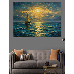 Günbatımında Deniz Üstü Yelkenli Dekoratif Kanvas - Mdf Ahşap Tablo 70x100 cm