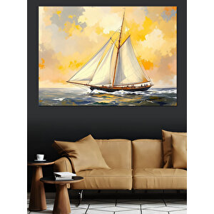 Sarı Yelkenli Deniz Yolculuğu Dekoratif Kanvas - Mdf Ahşap Tablo 100x140 cm