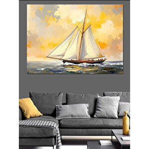 Sarı Yelkenli Deniz Yolculuğu Dekoratif Kanvas - Mdf Ahşap Tablo