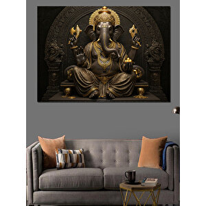 Altın Ganesha Heykeli Dekoratif Kanvas - Mdf Ahşap Tablo