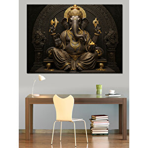 Altın Ganesha Heykeli Dekoratif Kanvas - Mdf Ahşap Tablo