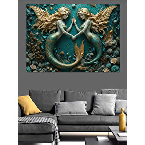 İkiz Deniz Kızları Dekoratif Kanvas - Mdf Ahşap Tablo