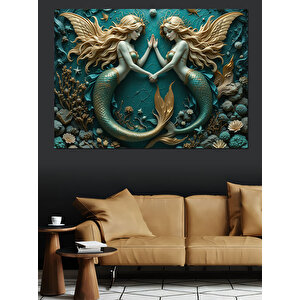 İkiz Deniz Kızları Dekoratif Kanvas - Mdf Ahşap Tablo