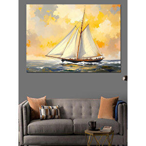 Sarı Yelkenli Deniz Yolculuğu Dekoratif Kanvas - Mdf Ahşap Tablo 35x50 cm