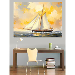 Sarı Yelkenli Deniz Yolculuğu Dekoratif Kanvas - Mdf Ahşap Tablo