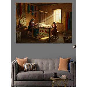 Tezgâhta Halı Dokuma Zamanı Dekoratif Kanvas - Mdf Ahşap Tablo 50x70 cm