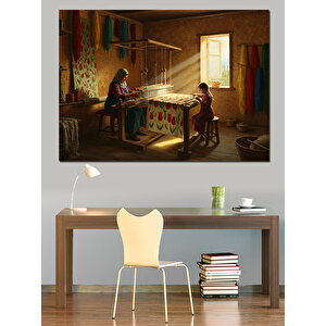 Tezgâhta Halı Dokuma Zamanı Dekoratif Kanvas - Mdf Ahşap Tablo 50x70 cm