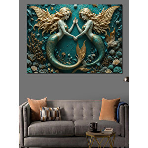 İkiz Deniz Kızları Dekoratif Kanvas - Mdf Ahşap Tablo 100x140 cm