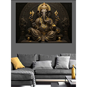 Altın Ganesha Heykeli Dekoratif Kanvas - Mdf Ahşap Tablo 100x140 cm