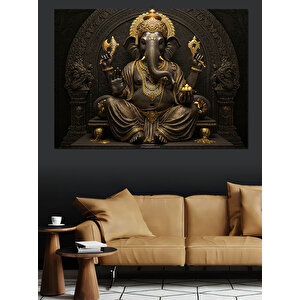 Altın Ganesha Heykeli Dekoratif Kanvas - Mdf Ahşap Tablo 100x140 cm