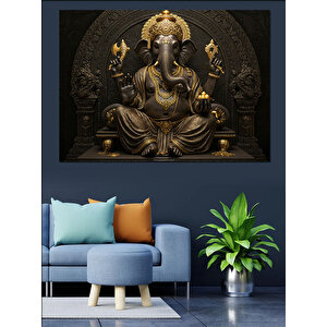 Altın Ganesha Heykeli Dekoratif Kanvas - Mdf Ahşap Tablo 100x140 cm