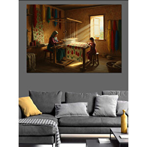 Tezgâhta Halı Dokuma Zamanı Dekoratif Kanvas - Mdf Ahşap Tablo 70x100 cm