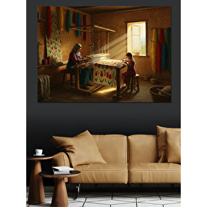 Tezgâhta Halı Dokuma Zamanı Dekoratif Kanvas - Mdf Ahşap Tablo