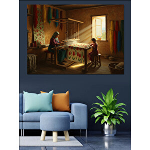 Tezgâhta Halı Dokuma Zamanı Dekoratif Kanvas - Mdf Ahşap Tablo
