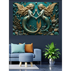 İkiz Deniz Kızları Dekoratif Kanvas - Mdf Ahşap Tablo 50x70 cm