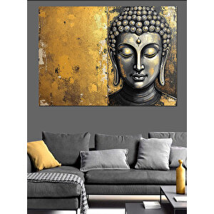 Altın Zeminli Buda Heykeli Dekoratif Kanvas - Mdf Ahşap Tablo 100x140 cm
