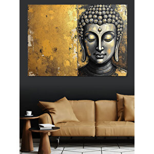 Altın Zeminli Buda Heykeli Dekoratif Kanvas - Mdf Ahşap Tablo 100x140 cm