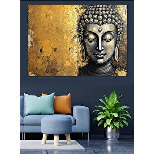 Altın Zeminli Buda Heykeli Dekoratif Kanvas - Mdf Ahşap Tablo 100x140 cm