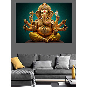 Altın Ganesha Heykeli Dekoratif Kanvas - Mdf Ahşap Tablo 25x35 cm