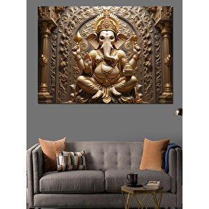 Kabartmalı Altın Ganeşa Heykeli Dekoratif Kanvas - Mdf Ahşap Tablo 25x35 cm