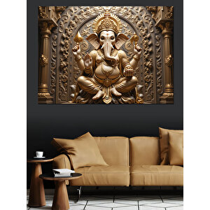 Kabartmalı Altın Ganeşa Heykeli Dekoratif Kanvas - Mdf Ahşap Tablo