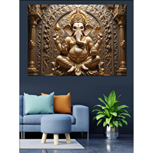 Kabartmalı Altın Ganeşa Heykeli Dekoratif Kanvas - Mdf Ahşap Tablo