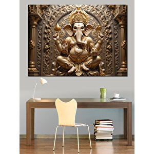 Kabartmalı Altın Ganeşa Heykeli Dekoratif Kanvas - Mdf Ahşap Tablo 50x70 cm