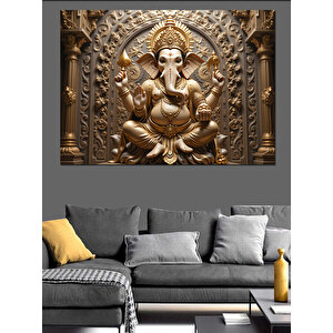 Kabartmalı Altın Ganeşa Heykeli Dekoratif Kanvas - Mdf Ahşap Tablo 50x70 cm