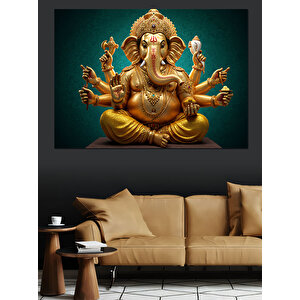 Altın Ganesha Heykeli Dekoratif Kanvas - Mdf Ahşap Tablo 70x100 cm