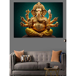 Altın Ganesha Heykeli Dekoratif Kanvas - Mdf Ahşap Tablo