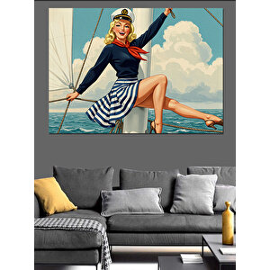 Retro Deniz Kızı Dekoratif Kanvas - Mdf Ahşap Tablo 100x140 cm