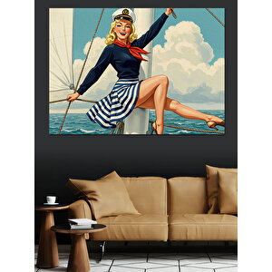 Retro Deniz Kızı Dekoratif Kanvas - Mdf Ahşap Tablo 100x140 cm