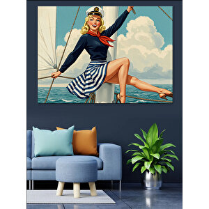 Retro Deniz Kızı Dekoratif Kanvas - Mdf Ahşap Tablo 100x140 cm