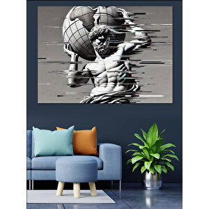 Glitch Efektli Atlas Heykeli Dekoratif Kanvas - Mdf Ahşap Tablo 50x70 cm