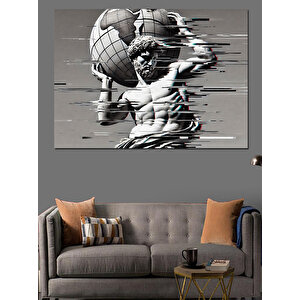 Glitch Efektli Atlas Heykeli Dekoratif Kanvas - Mdf Ahşap Tablo 50x70 cm