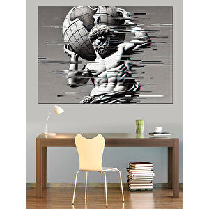 Glitch Efektli Atlas Heykeli Dekoratif Kanvas - Mdf Ahşap Tablo 100x140 cm