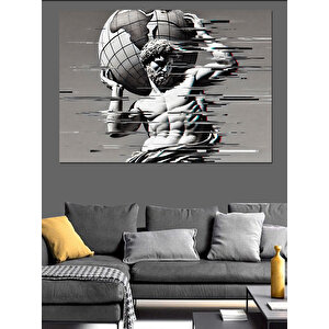 Glitch Efektli Atlas Heykeli Dekoratif Kanvas - Mdf Ahşap Tablo