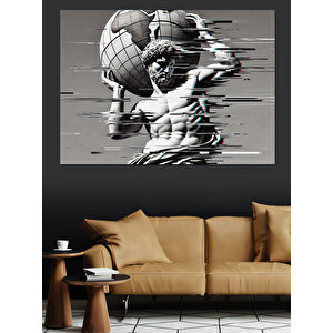 Glitch Efektli Atlas Heykeli Dekoratif Kanvas - Mdf Ahşap Tablo