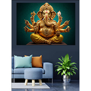 Altın Ganesha Heykeli Dekoratif Kanvas - Mdf Ahşap Tablo 50x70 cm