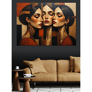 Soyut Üçlü Kadın Portresi Dekoratif Kanvas - Mdf Ahşap Tablo 100x140 cm
