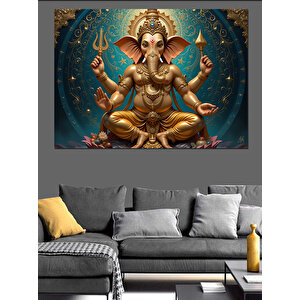 Altın Ganesha Heykeli Dekoratif Kanvas - Mdf Ahşap Tablo 70x100 cm