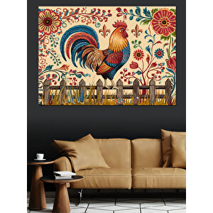 Halk Motifli Renkli Horoz Dekoratif Kanvas - Mdf Ahşap Tablo