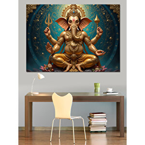 Altın Ganesha Heykeli Dekoratif Kanvas - Mdf Ahşap Tablo 50x70 cm